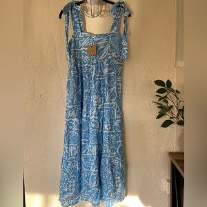 Blu Pepper Blue and White Printed Maxi Dress with Tie Straps NWT